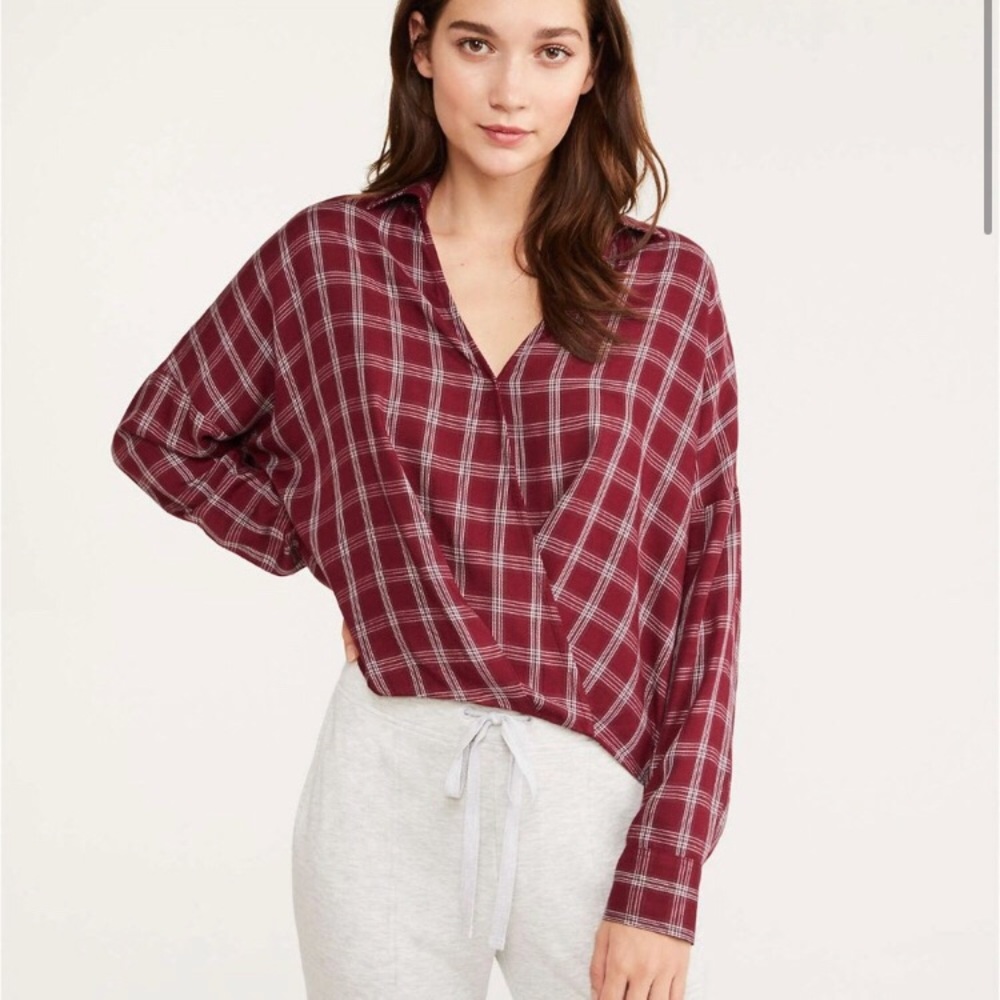 Lou & Grey Loft Plaid Wrap Blouse